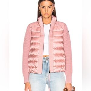Moncler Maglione Tricot Down Puffer Cardigan Jacket Knit Sleeves in Pink Size XL